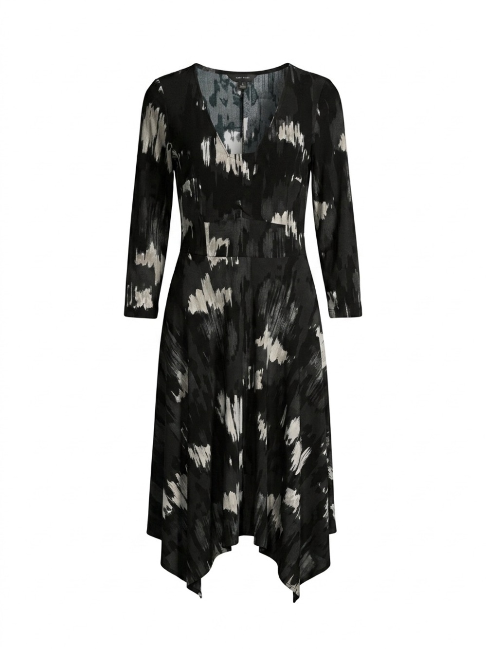 Simply Vera Vera Wang Handkerchief Dress Black Cream Abstract Art Knit XS - Picture 2 of 6